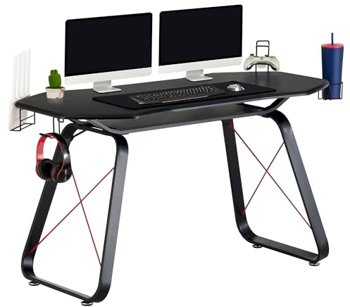YELLOO - Scrivania Gaming per Computer, Scrivania Nera in Fibra di Carbonio Grande, Sceivanie per Cameretta Adatta per 1 Monitor Grande o 2 Monitor di Medie Dimensioni, Accessori Inclusi (GAMING GT10)