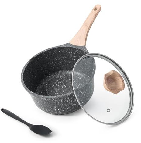 Kordisen 20cm /2.4L Sauce Pan with Lid, Non Stick Small Pot with Granite Coating, Saucepan with Pour Spout, Multipurpose Handy Induction Pot, Cooking Pot, PFOA/PFOS Free