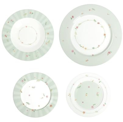 BRANDANI Pollen vert Service de table assiettes Set 18 pièces Porcelaine
