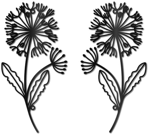 CREATCABIN Pissenlit Décoration MuraMétal Fleur Fer Décoration MuraSuspendre Noir Creux Symétrie Silhouette Ornement Panneau Fer pour Studio Yoga Intérieur Maison Cadeau Noir 30x15cm