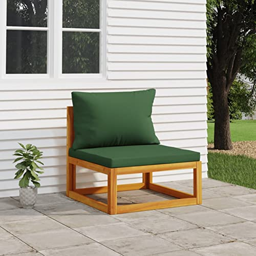 Rantry Garten-Mittelsofa mit Grünen Kissen Massivholz Akazie Sofa Gartensofa Modular Sofa Lounge Einzelsofa Loungesofa Möbel Gartenmöbel Gartensessel Garten Lounge