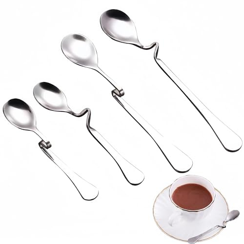ZAHD 4 pièces Confiture Acier Inoxydable Argent à Miel Longues Cuillères à Tasses Droites Cuillère à Miel Suspendue poignée Cuillère Courbes à Confiture pour Confitures, Miel, Desserts, Café