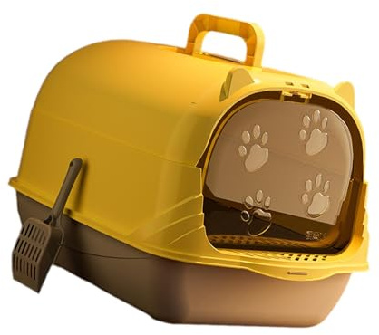 rockible Lettiera per Gatti con Cappuccio Vasino Staccabile Facile da Pulire Sabbiera per Gatti Interni con lettiera per Porta Toilette per Gatti Chiusa, Grigio Giallo