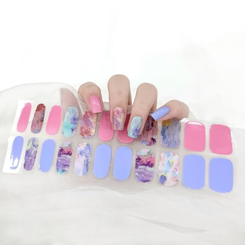 Boloshine UV Gel Nagelfolien, 22Pcs Halbgehärtete Glänzend Gel Strips, Selbstklebend Langanhaltende Gellack Wraps für Nagel, UV Härtend Nagellackstreifen zum Aufkleben - Lackierzeit
