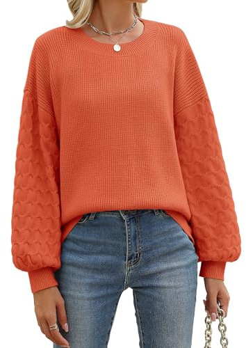 Lonya Pull Femme Chic Elegant Tricot Col Rond Sweat Hiver Chaud Pullover Manche Longue Pulls Cable Knit Grande Taille