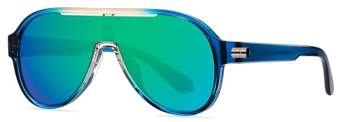 SHEEN KELLY Übergroße polarisierte Piloten-Sonnenbrille für Männer und Frauen, trendige Retro-TR90-Einteiler, farblich verspiegelte Sonnenbrille im 90er-Jahre-Stil
