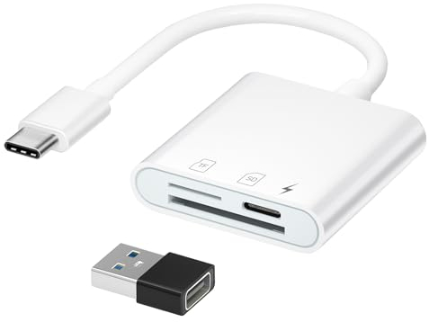 Lettore di schede SD per iPhone 15, lettore di schede Micro SD, lettore di schede di memoria USB C 2 in 1, ricarica sincrona e adatto anche per smartphone con funzione OTG come Samsung Galaxy S23