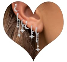 Piercing Ohr Silber Ohrringe Set für Mehrere Ohrlöcher Helix Piercings für Damen 14K Vergoldet Ohrstecker Set Klein Creolen Silber Ohrringe Damen Stapelbar Zirkonia Ohrstecker