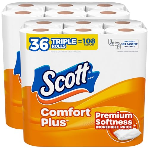 Scott ComfortPlus Toilet Paper, 36 Triple Rolls, 231 Sheets per Roll, Septic-Safe, 1-Ply Toilet Tissue