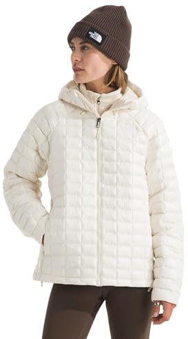 The North Face Women's Thermoball Hooded Jacket | High Loft Insulation, Wind & Water Resistant, Adjustable Hood, White Dune, X-Large