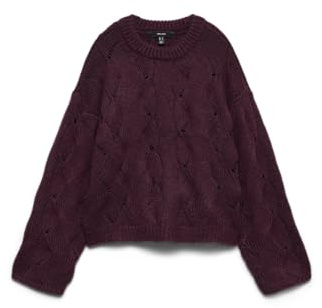 VERO MODA O-Neck Pullover Vmnewlina Pull à col Rond Ls, Vin, XL Femme