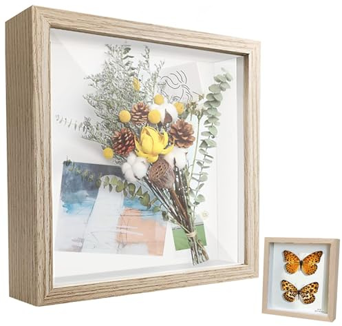 Cornice portafoto 3D, Cornice Profonda da Riempire 20 x 20 cm, Cornice Portafoto 3D da Riempire, Cornice per Oggetti 3D Più Profonda di 3 cm, Decorazione Murale Tridimensionale, Colore Legno