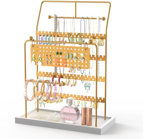 Kingling Schmuckständer, Schmuck Organizer Schmuckhalter für Halsketten, Ketten, Ohrringe, Armbänder und Ringe, Schmuck Aufbewahrung Gold