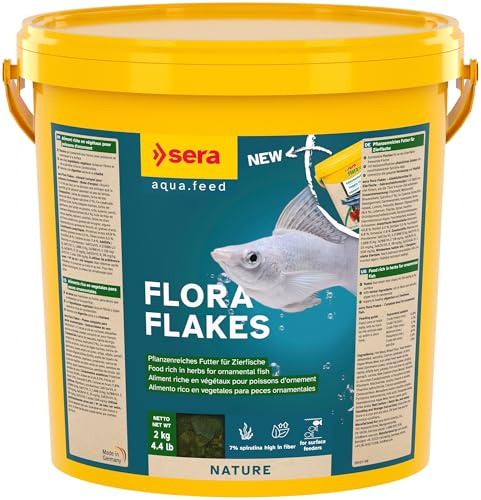 Flora Flakes 10 L 2 kg | pflanzenreiches Futter für an der oberfläche fressende zierfische 10.000 ml | mit ballaststoff- und carotinoidreichen inhaltsstoffen | unterstützt die gesunde verdauung