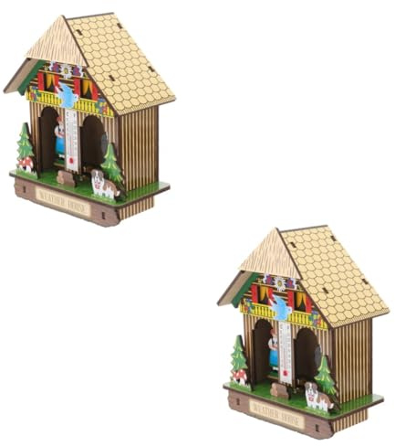 HEMOTON 2 Pezzi Scatola per la pioggia piovere tempo atmosferico Resistente alle intemperie the wall casa adorn termometri umidità orologi barometro barometro da parete plastica