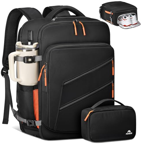 MATEIN Zaino da Viaggio Easyjet 45x36x20, Bagaglio a Mano per PC 17 Pollici, Grande Borsa da Cabina con Porta Scarpe, Travel Backpack Impermeabile con Caricatore USB per Scuola Lavoro Trekking, Nero