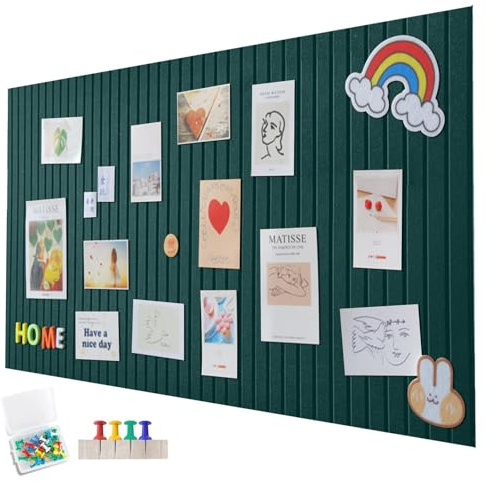 Tablón de anuncios de fieltro grande, autoadhesivo, 60 x 40 cm, con 35 chinchetas, tablón de notas de fieltro, tableros de notas, tablón de anuncios, decoración de pared, tablero de visión para