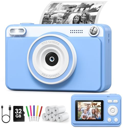 GREENKINDER Kids Camera Instant Print, 1080P Instant Camera for Kids with 5 Rolls Print Paper & 32GB Card, Kids Digital Cameras Christmas Birthday Toddler Boys Gifts for Girls Toys Age 3-12