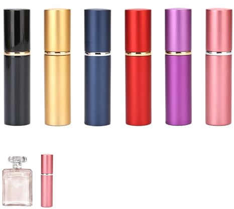 ZHITENG 6 Pezzi Atomizzatore di Profumo, 5 ml Atomizzatore Profumo Ricaricabile Anti Perdite Mini Bottiglia Spray Portatile con Imbuto e Contagocce, per Viaggiare Festa Vita Quotidiana (6 Colori)