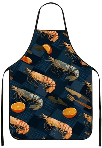 Delantal de cocina de mariscos, delantal culinario con estampado de camarones azules, accesorio de cocina para amantes de los peces, accesorio de cocina para barbacoa, festival de mariscos, perfecto