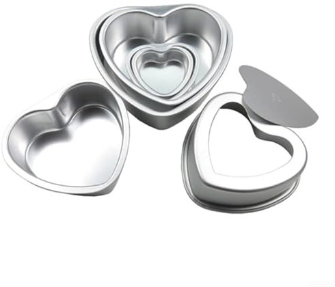 WIIYENA Set di 3 stampi da forno a forma di cuore in alluminio con fondo rimovibile per preparare torte senza sforzo (3,4,5 cm rimovibile)
