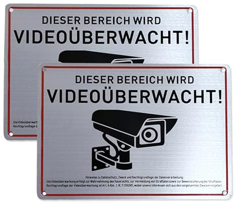 2 Stück Dieser Bereich Wird Videoüberwacht Schild Kamera Überwachung Aluminium GebürstetSchild Videoüberwachung Schild Kameraüberwachung 20x15 cm