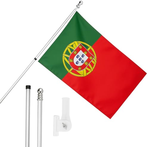 I LOVE FANCY DRESS Portugal Flag, Flagpole and Wall Mount - 5ft x 3ft Portuguese Flag with Grommets, Extendable Pole and Mount - Sports Supporter National Pride Indoor Outdoor Decoration
