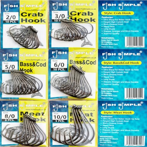 Sea Fishing Hooks selection pack INCLUDES 2/0 3/0 5/0 6/0 8/0 10/0 Bass, Cod, Tope Pollock. Circle hooks