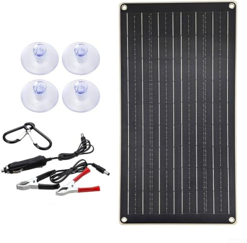 Portable 40W 18V outdoor solar panel charger with dual USB ports, suitable for mobile phone and car charging, equipped with for battery clamp and suction cup for secure mounting