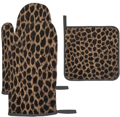 Mexpekil Maniques et gants de four, motif léopard à paillettes, gants de cuisine et tapis résistant à la chaleur pour la cuisine, le barbecue, accessoires de cuisine
