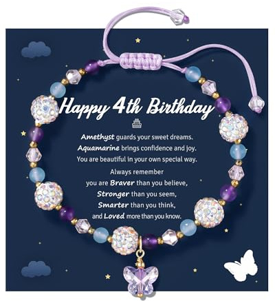LAVEIR 4 Year Old Girl Birthday Gifts, Purple Butterfly Charm Crystal Bracelets for Girls Daughter Granddaughter Niece Kids Jewelry for Birthday Little Girl