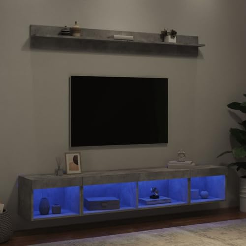 Meuble TV Mural Flottant avec Éclairage LED RGB en Bois d'Ingénierie | Support de Télévision Design Moderne et Étagère de Rangement Polyvalente | Éclairage LED