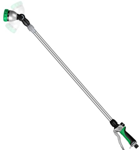 RESTMO Annaffiatoio telescopico lungo 92-152 cm, doccetta da giardino in metallo con testa orientabile a 180°, 7 modalità di spruzzo, controllo del flusso, irrigazione bacchetta magica per fioriere