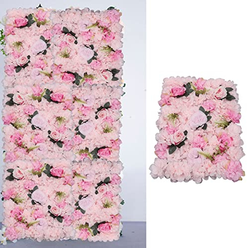 Vivhcotra Artificial Flower Wall Panel 12PCS 60x40cm Silk Fake Flowers for Decoration Outdoor Indoor Wedding Party Floral Backdrop Home Garden Privacy Screen Silk Wall Flower Mat (Light Pink)