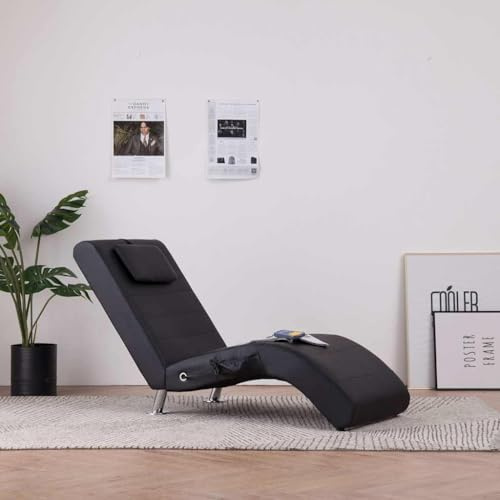 LoogCape Massage Chaiselong med kudde svart konstläder ergonomisk justerbar för vardagsrum kontor lounge koppla av läsa sova dagbädd