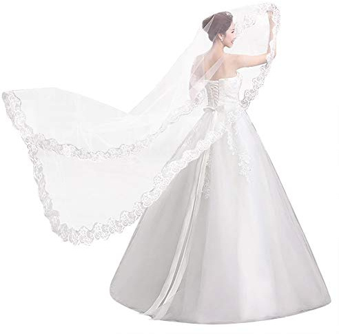 IBLUELOVER Brautschleier 5M Lange Hochzeit Schleier Weicher Tüll Brautkleidzubehör Handgefertigte Blumen Spitze Elegant Brautschleier Festlicher Schleier Damen Schleier Weiß Hochzeitszubehör