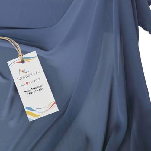 TOLKO Chiffon Stoff Meterware für Rock Bluse Tücher | Halb transparent knitterarm weich fallend | leicht wie Tüll Voile | Dekostoff für Gardine Vorhang Sichtschutz Stoffe zum Nähen Meterware (Blau)