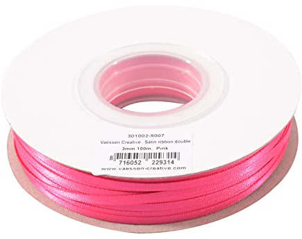 Vaessen Creative Rosa Satinband, 3 mm x 100 m Doppelsatinband, Schleifenband, Dekoband, Geschenkband, Stoffband für Hochzeit, Taufe und Geburtstagsgeschenke, 3MM