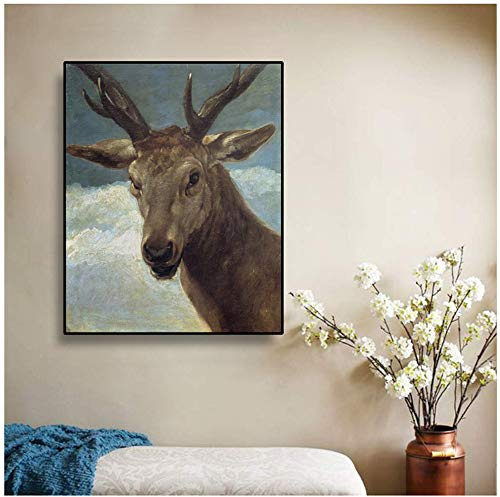 XIANGPEIFBH Druck Leinwand Malerei Kopf eines Hirsches Kunst Poster Bild Wandkunst Modern Home Wohnzimmer Dekoration Kunstwerk 40x50 cm / 15,7 x 19,7 Kein Rahmen
