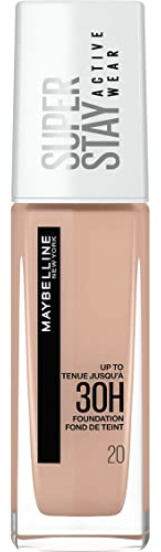 Maybelline New York Wasserfestes Make up, Foundation mit hoher Deckkraft, Langanhaltendes Gesichts-Make-up, Super Stay Active Wear, Farbe: Nr. 20 Cameo (Hell), 1 x 30 ml