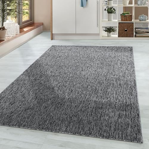 HomebyHome Teppich 140x200 cm Grau, Einfarbiger Kurzflor Schlingenteppich für Wohnzimmer, Schlafzimmer oder Essbereich, Modern, weich & strapazierfähig
