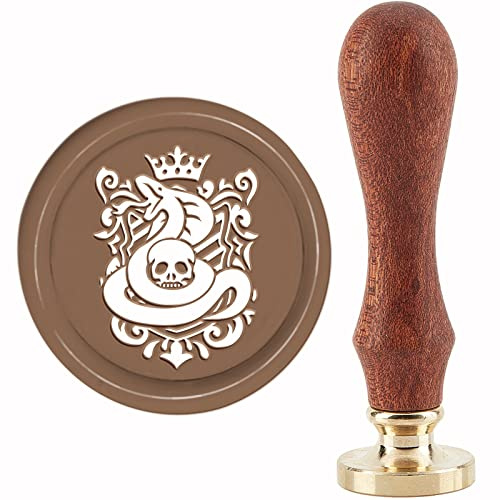 CRASPIRE Wachssiegelstempel Schlange Und Totenkopf Siegelwachsstempel Barock 30 mm/1.18 Zoll Abnehmbarer Messingkopf Siegelstempel Mit Holzgriff Für Einladungen Karten Valentinstagsgeschenk