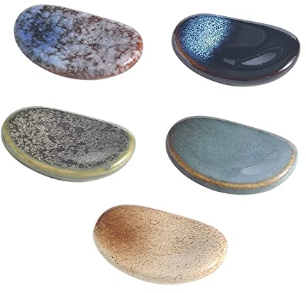 Lot de 5 petits repose-cuillères en céramique (1,4 x 3,7 x 5,5 cm), repose-cuillère pour cuisinière, porte-ustensiles de cuisine, décoration de table et accessoires