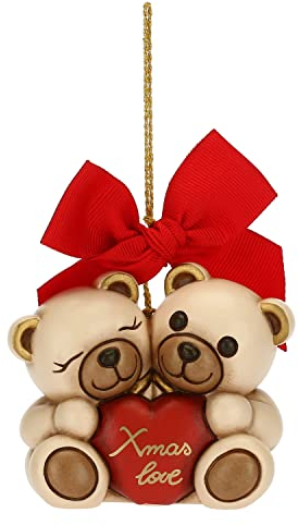 THUN - Addobbi Natalizi, Coppia Teddy Xmas Love in Ceramica Decorata a Mano, Versione Maxi - Idea Regalo Natale 2022-7.4x5.2x6.6 cm h