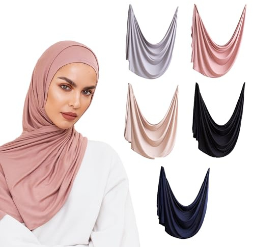 VOILE CHIC Omedelbar hijab halsduk för kvinnor – premium jersey huvudscarf wrap, Svart, dammig ros, vanilj, grå, marinblå, Standard