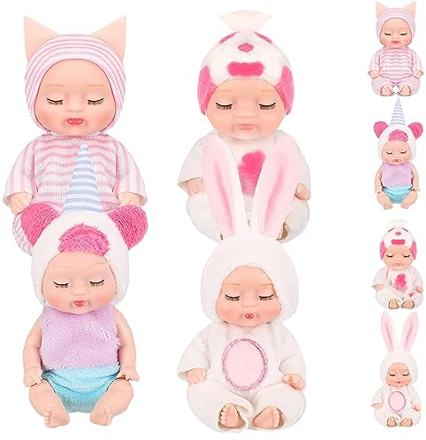 4 Piezas Pulgadas Juego de Muñecas, 3,5 Mini Bebe Reborn,Muñecas Reborn,Mini Figuras de Personas Juego de muñecas,para niños de 1 a 3 años (Color B)