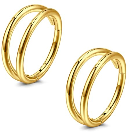 JFORYOU 2 piezas 16G/18G/20G Piercings de hélice, anillos de piercing nasal, acero quirúrgico 6mm 8mm 10mm Doble aro con bisagras, clicker articulado, septum, cartílago, concha, daith, tragus, rook