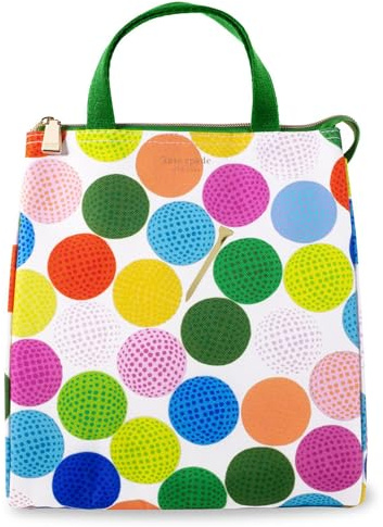 kate spade new york Cute Lunch Bag for Women, Large Capacity Lunch Tote, Adult Lunch Box with Silver Thermal Insulated Interior Lining and Storage Pocket (Mini Golf)