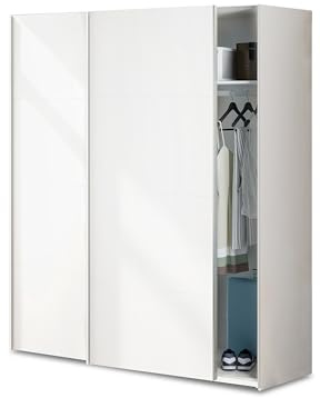 duehome | Armario de 2 Puertas Correderas, Barra de Colgar y Estantes, Armario para Dormitorio, Modelo Unix, Acabado en Blanco Artik, Medidas: 150 cm (Largo) x 200 cm (Alto) x 60 cm (Fondo)