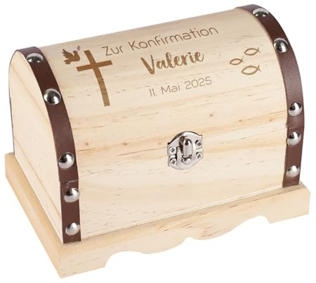 Striefchen® Personalisierte Schatztruhe mit Gravur als Geschenk zur Konfirmation, perfekte Geldgeschenkverpackung (Kreuz, M)